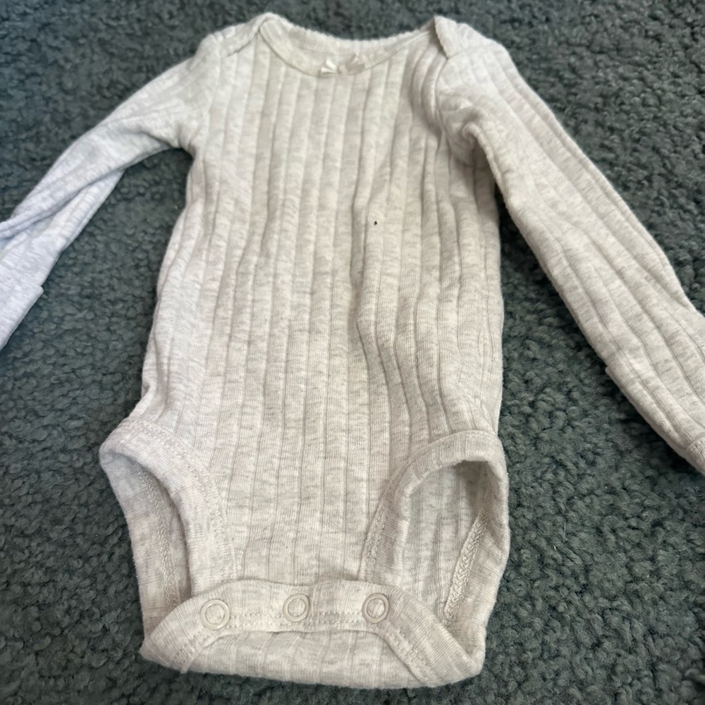 Gray, long sleeve newborn onesie